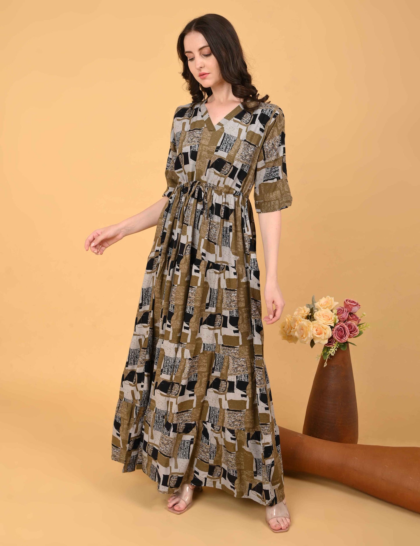 Womens Khaki-Colored Premium Flare Gown