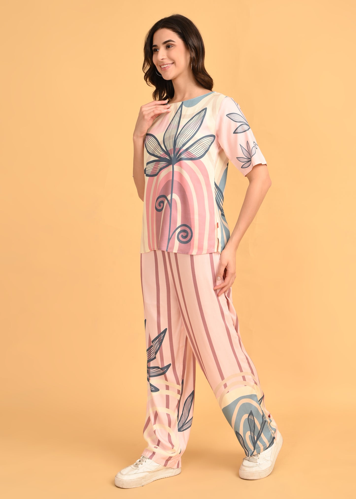 Pink-Colored Printed Co-Ord Set