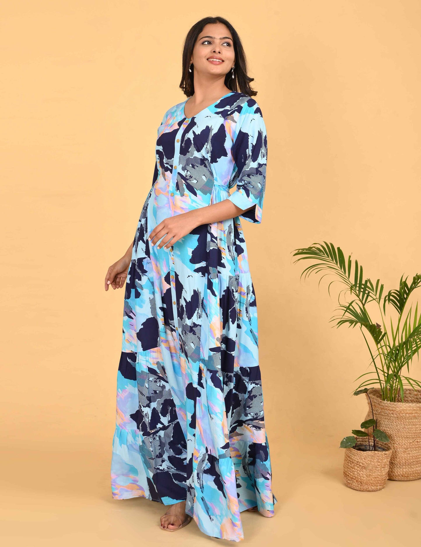 Womens L.Blue-Colored Premium Flare Gown