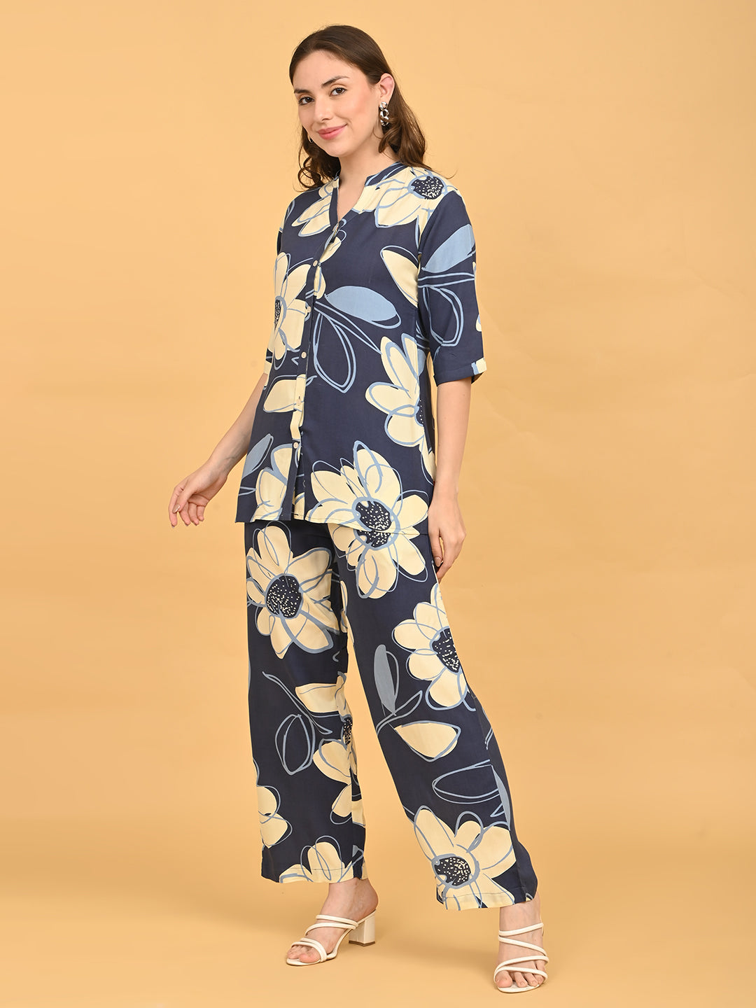 D.Blue-Colored Printed Co-Ord Set