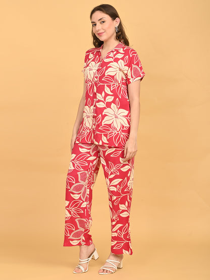 Fuchsia-Colored Printed Co-Ord Set