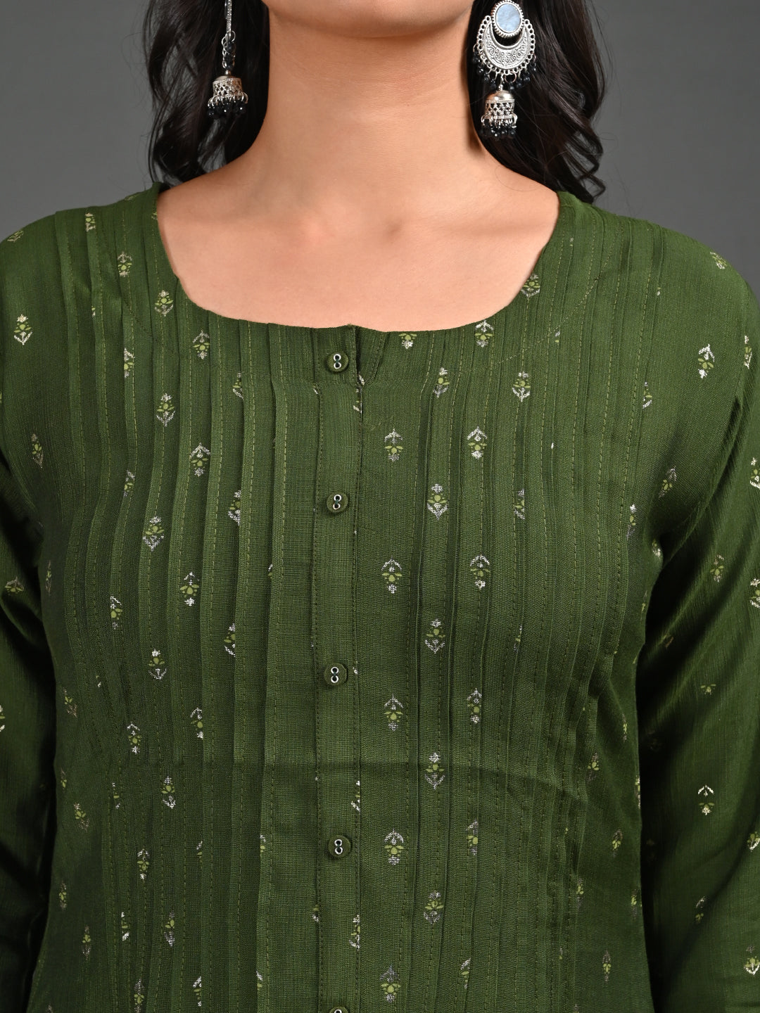 Womens Olive-Colored A-Line Kurta