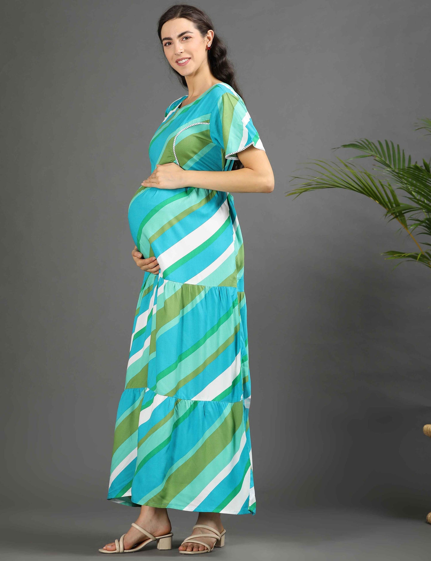 Multi-Colored Maternity Long Gown