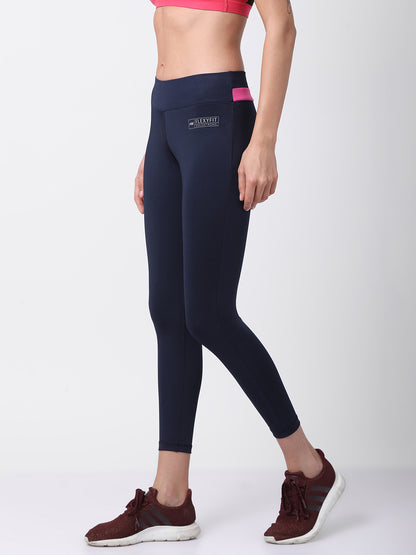 Womens Mid-Rise Solid Trackpant - Navy/Fuchsia