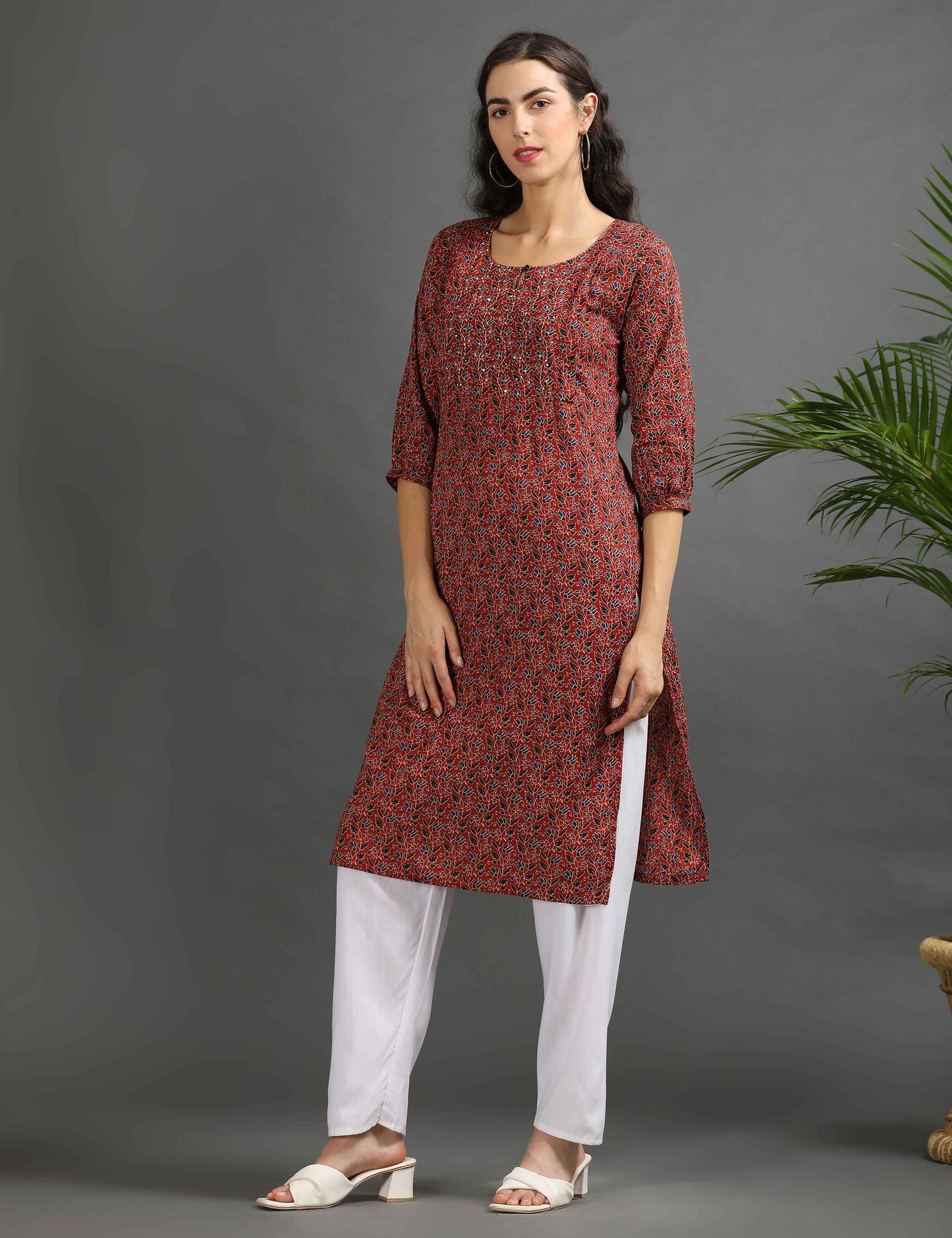 Womens Red-Colored Printed Feeding Kurta