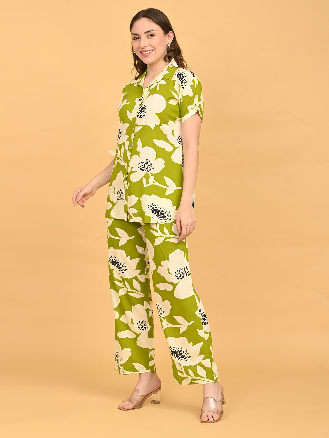 Mehandi-Colored Printed Co-Ord Set