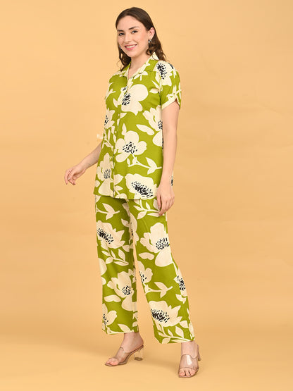 Mehandi-Colored Printed Co-Ord Set