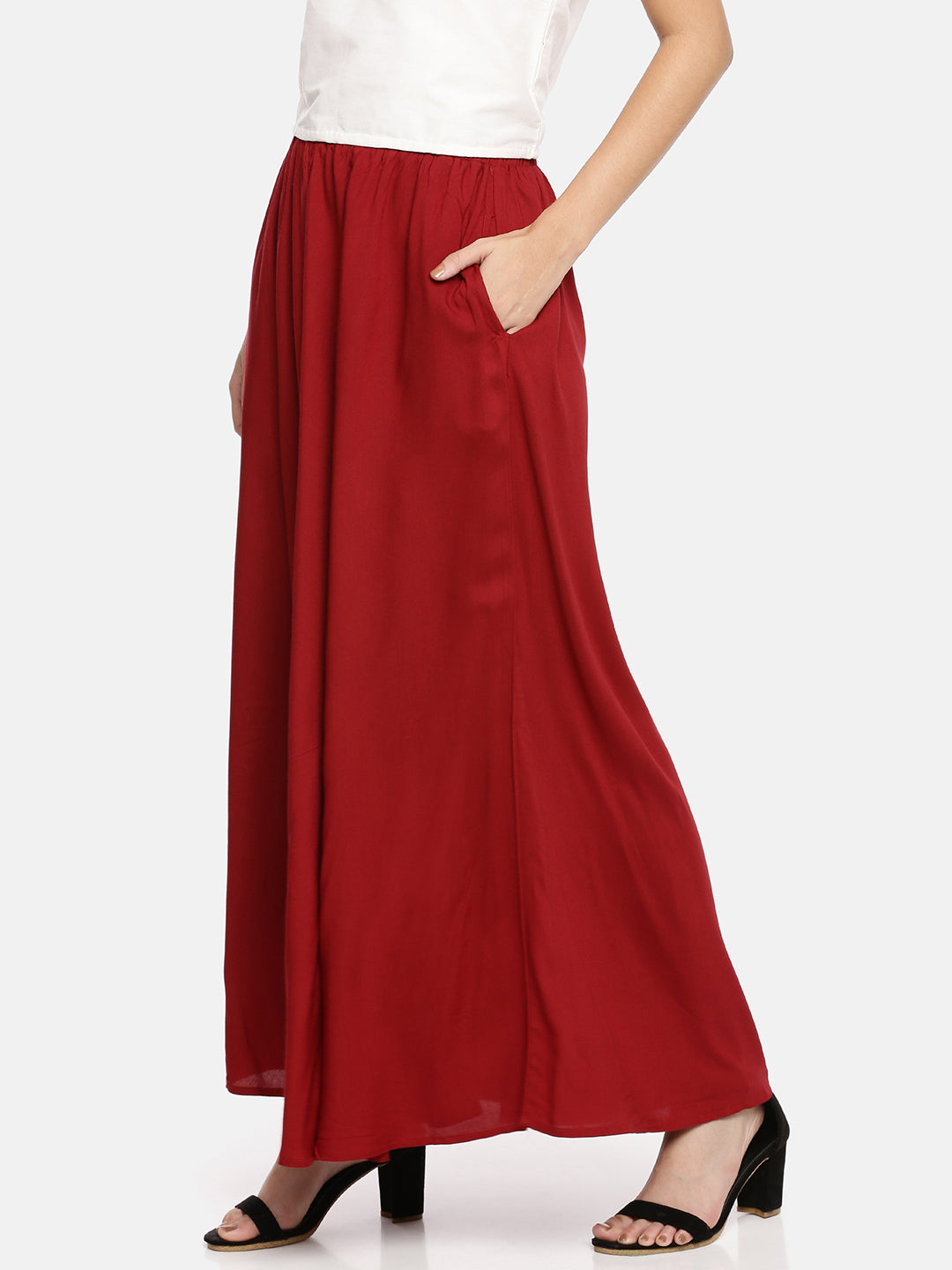 Womens Red Solid Skirt Palazzo