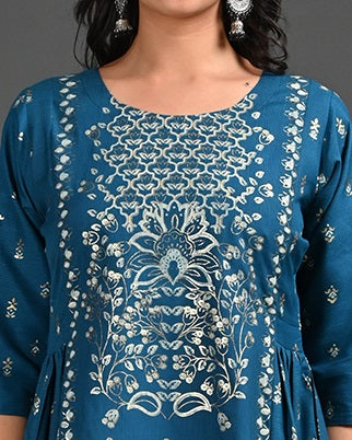 Womens Rama-Colored A-Line Kurta