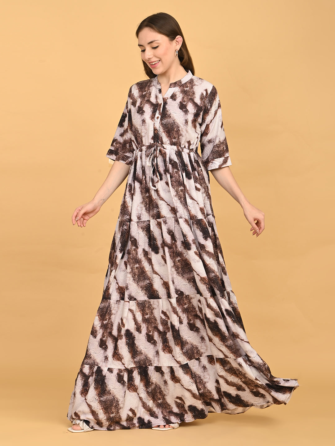 Coffee-Colored Premium Flare Gown