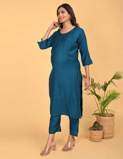 Womens Maternity Kurti Pant Set - Indigo