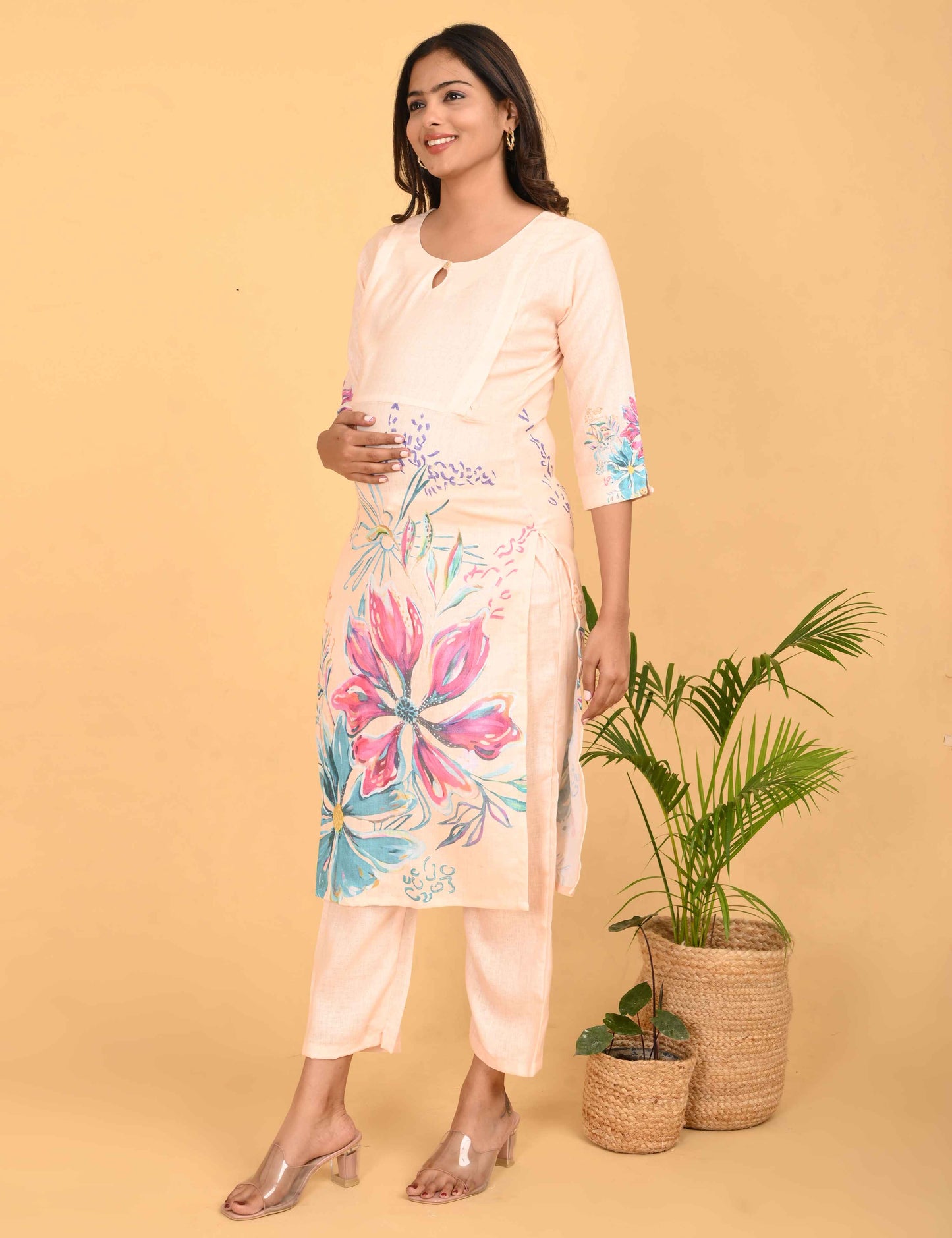 Womens Maternity Kurti Pant Set - Cream