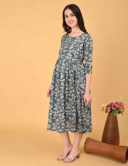 Grey-Colored Maternity 3/4th Gown