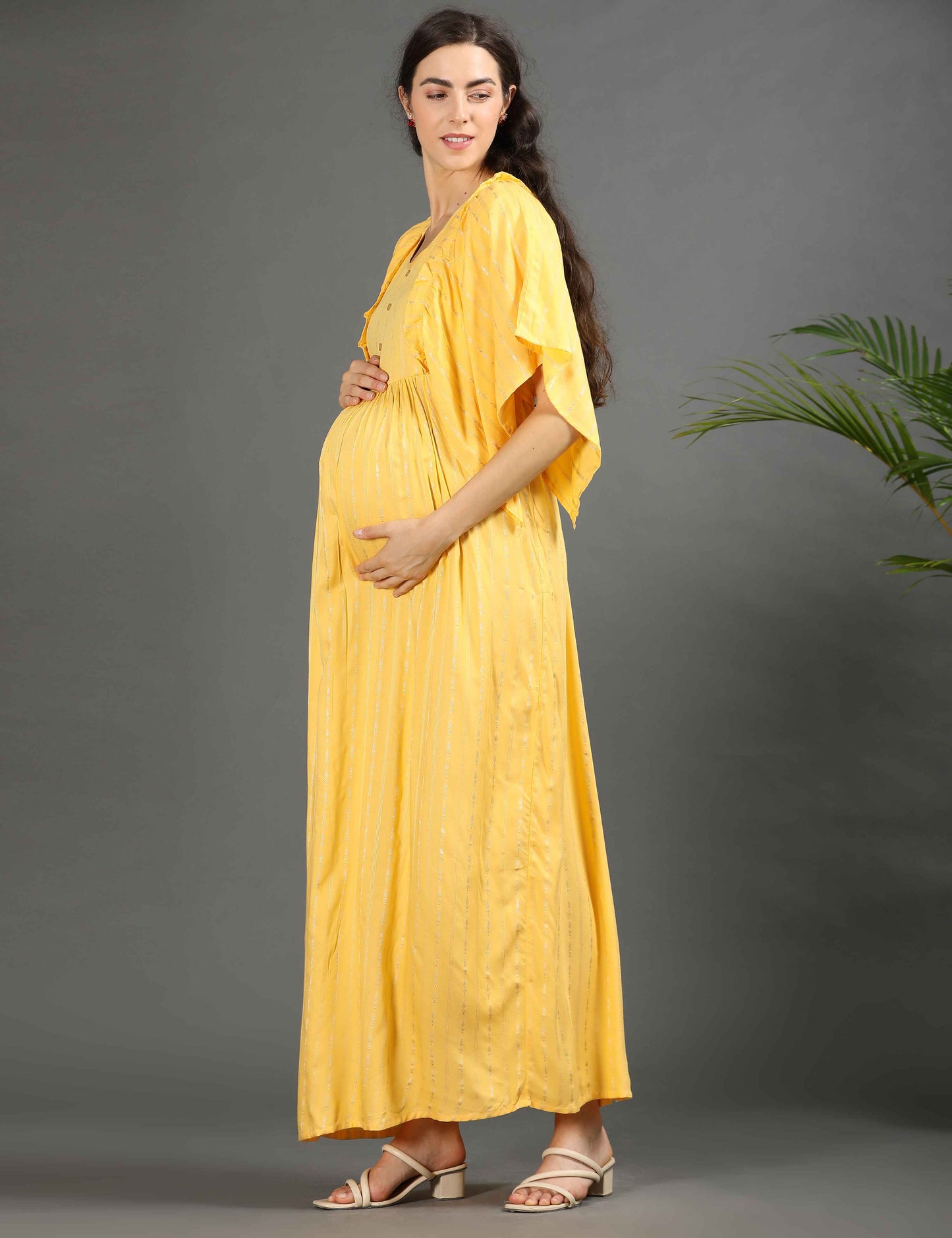 Yellow-Colored Maternity Long Gown