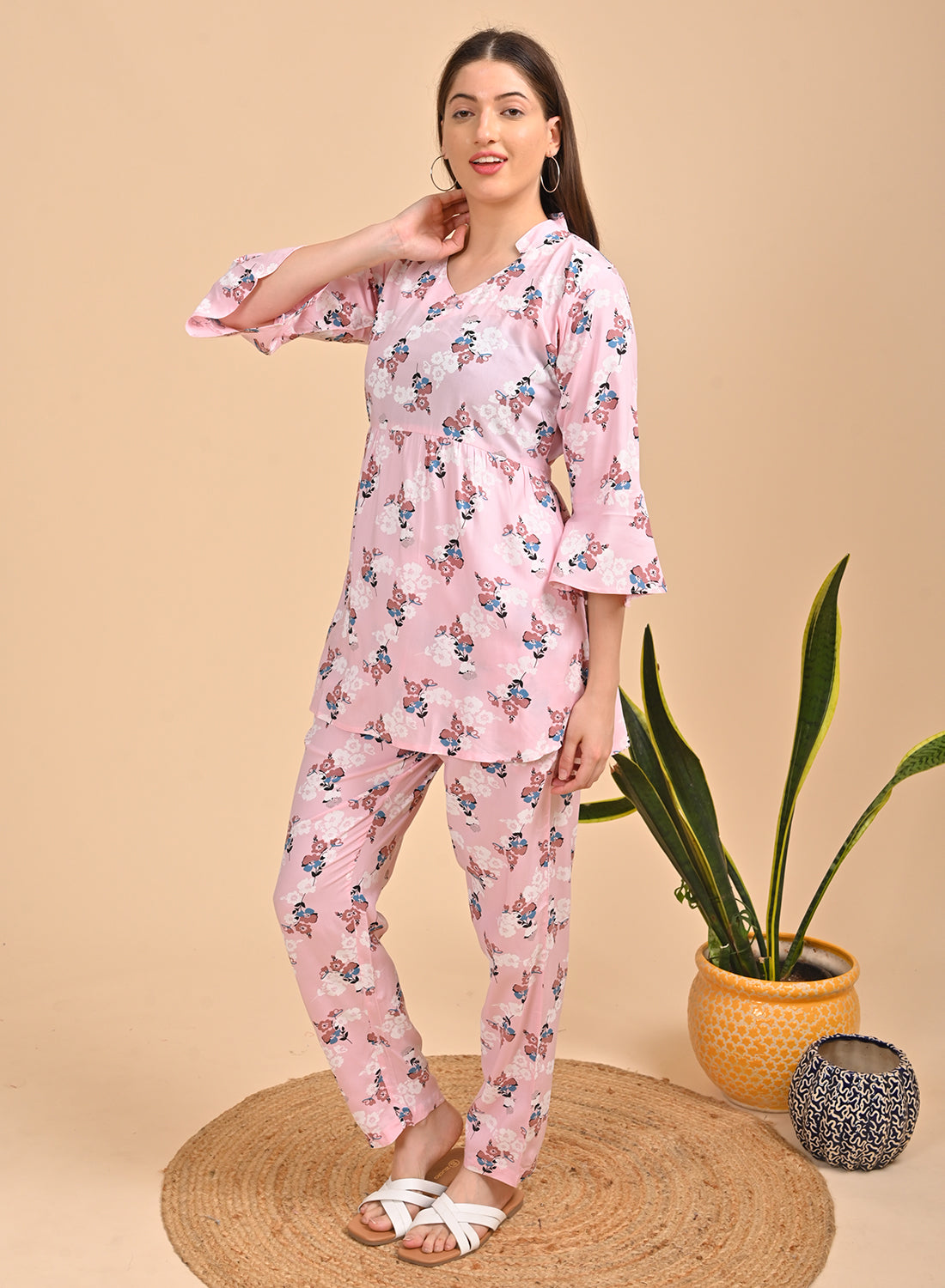 Womens Printed Co Ord Set - Pink