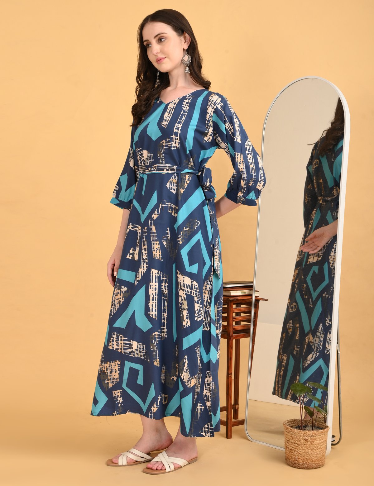 Indigo-Colored Ankle Gown