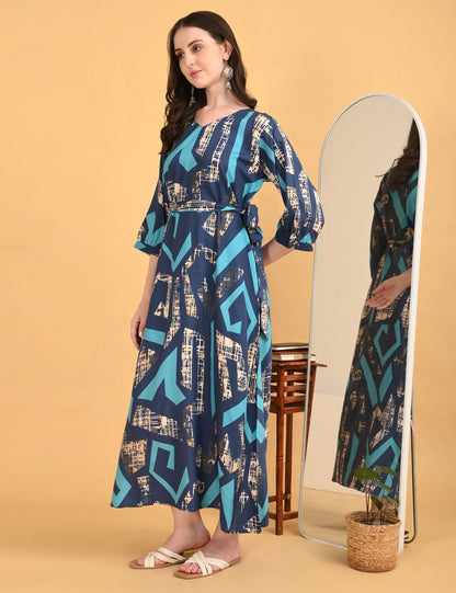 Indigo-Colored Ankle Gown