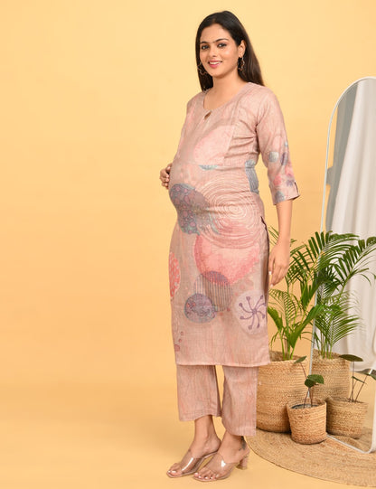 Womens Maternity Kurti Pant Set - Peach