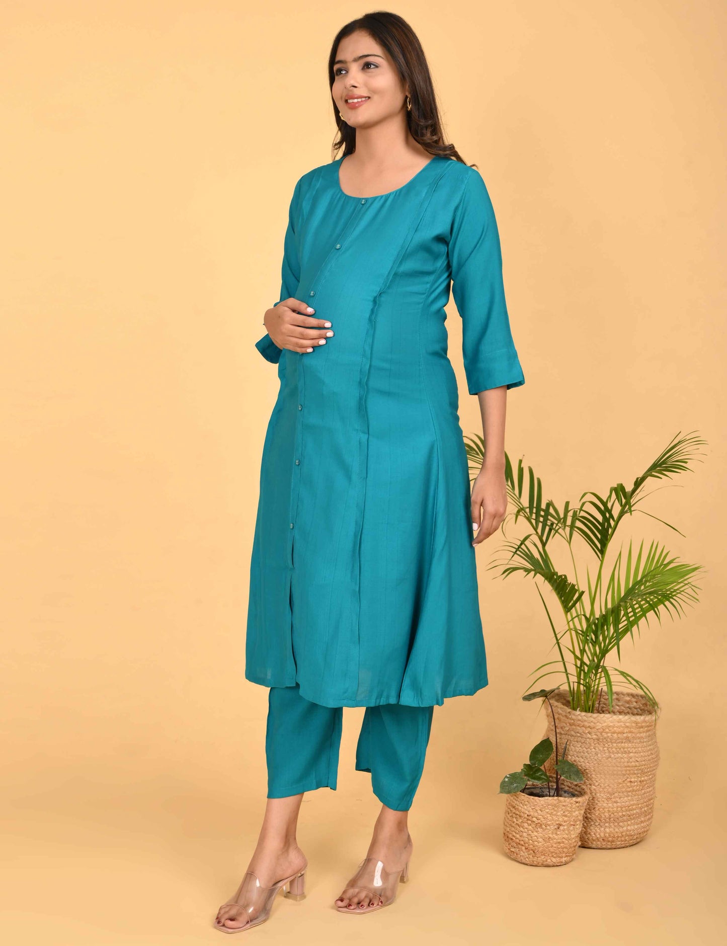 Womens Maternity Kurti Pant Set - Turquoise