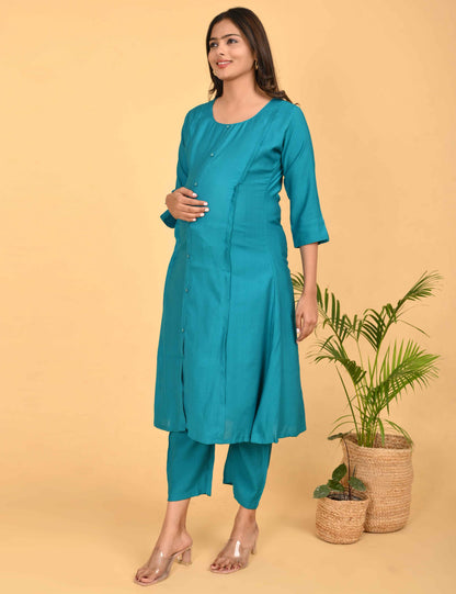 Womens Maternity Kurti Pant Set - Turquoise