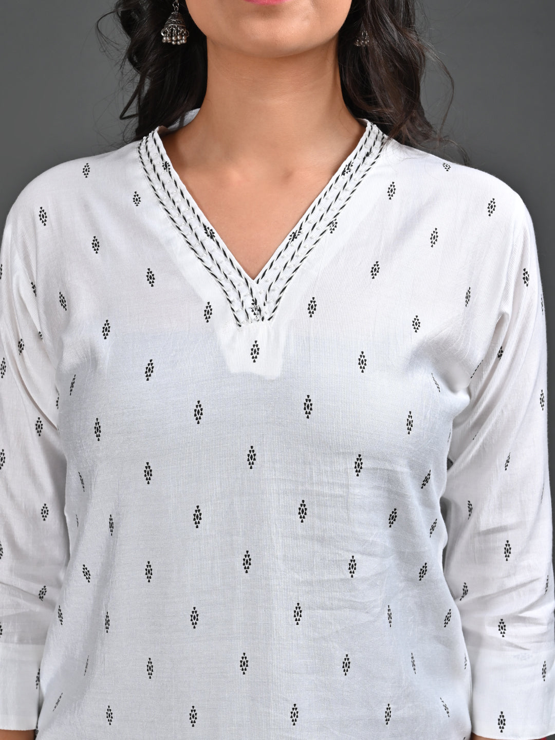 Womens Off White-Colored Straight Kurta