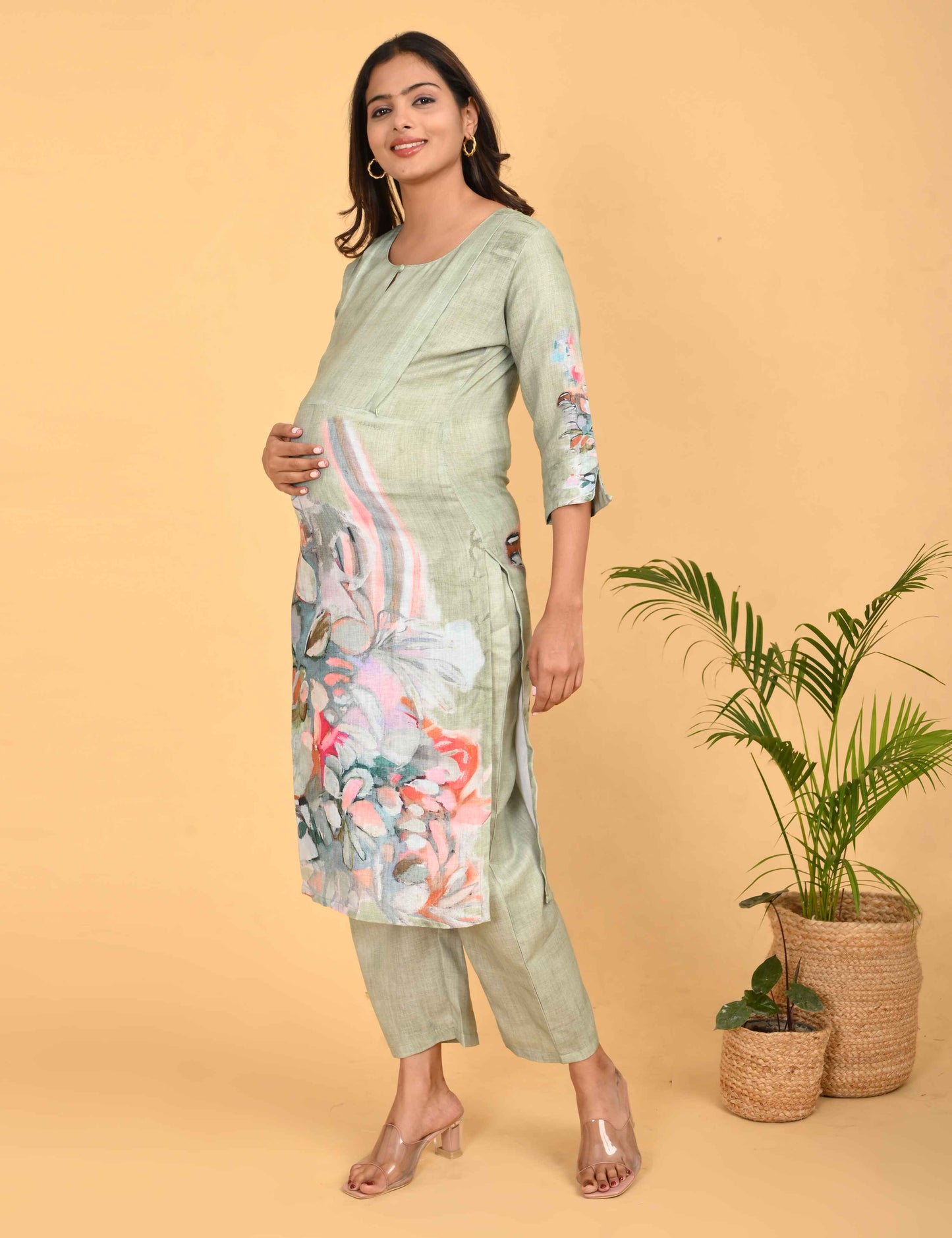 Womens Maternity Kurti Pant Set - Grey
