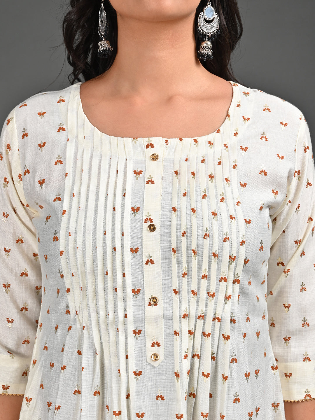 Womens White-Colored A-Line Kurta