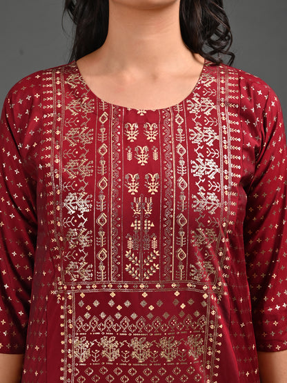 Womens Maroon-Colored Straight Kurta