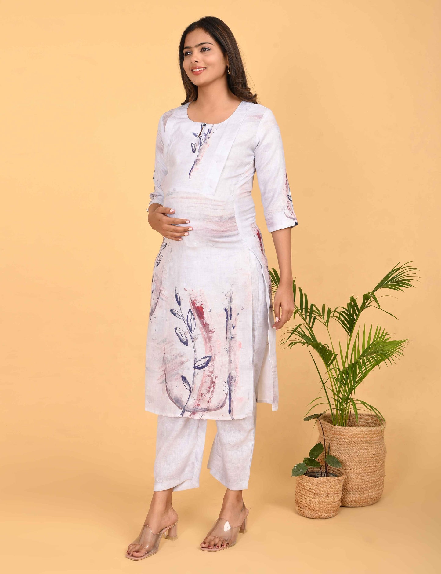 Womens Maternity Kurti Pant Set - White