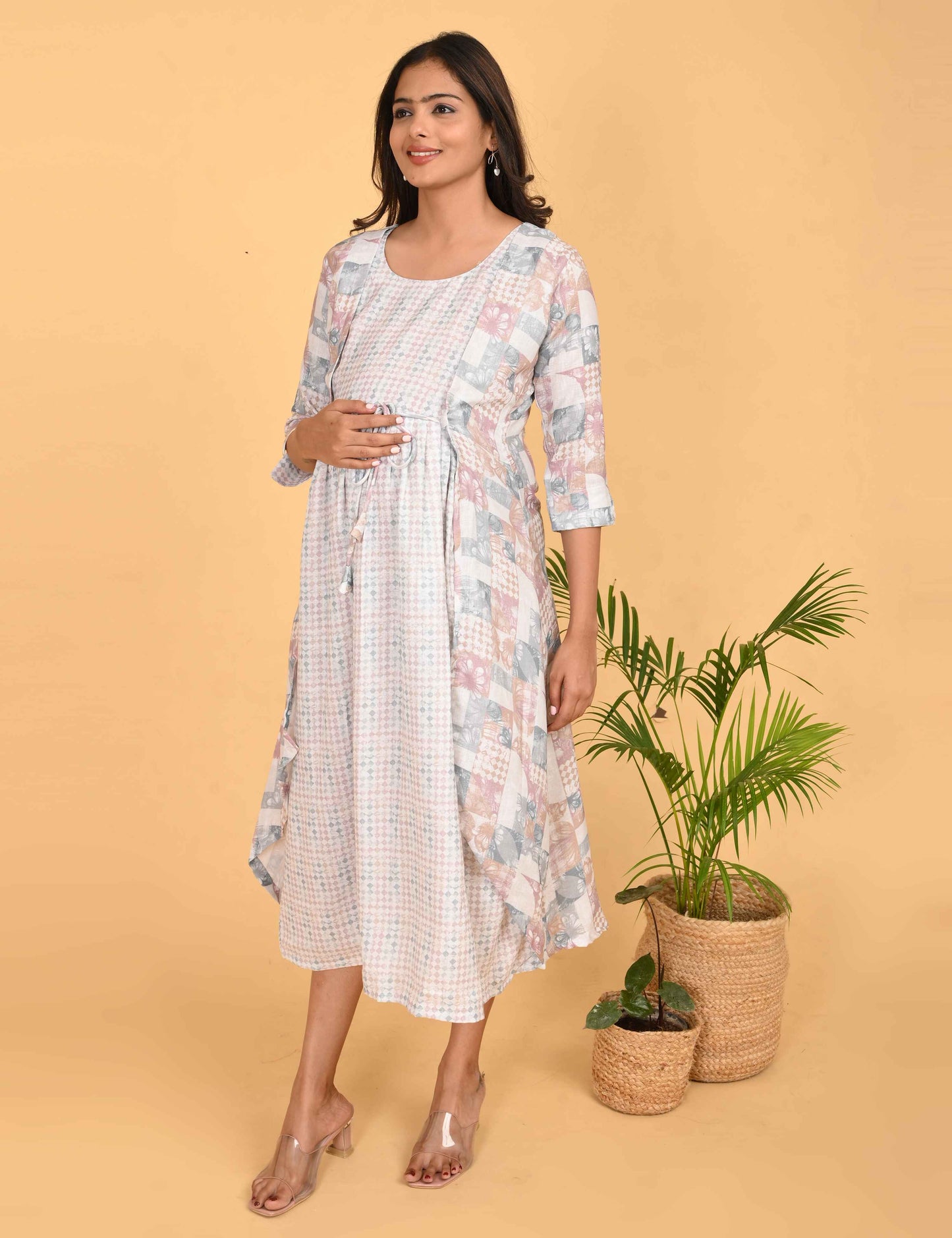 Multi-Colored Maternity 3/4th Gown