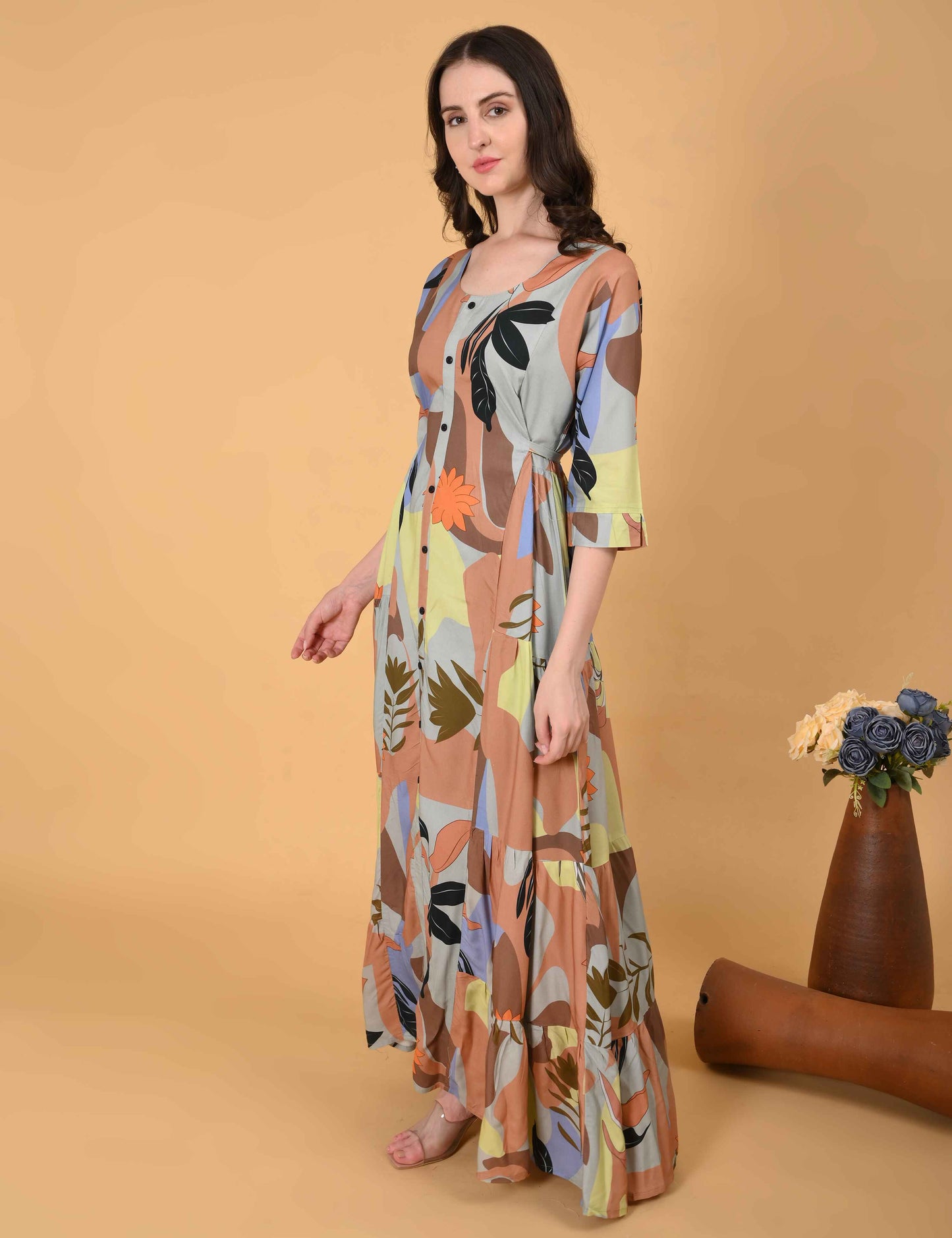 Womens Brown-Colored Premium Flare Gown