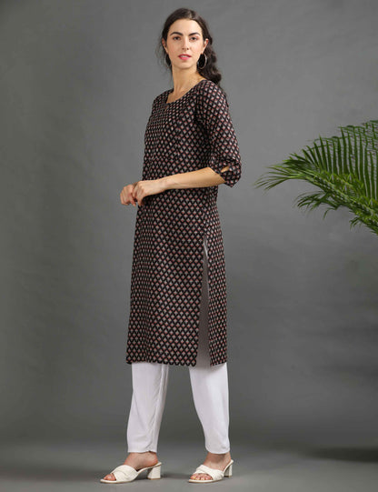 Womens Black-Colored Printed Feeding Kurta