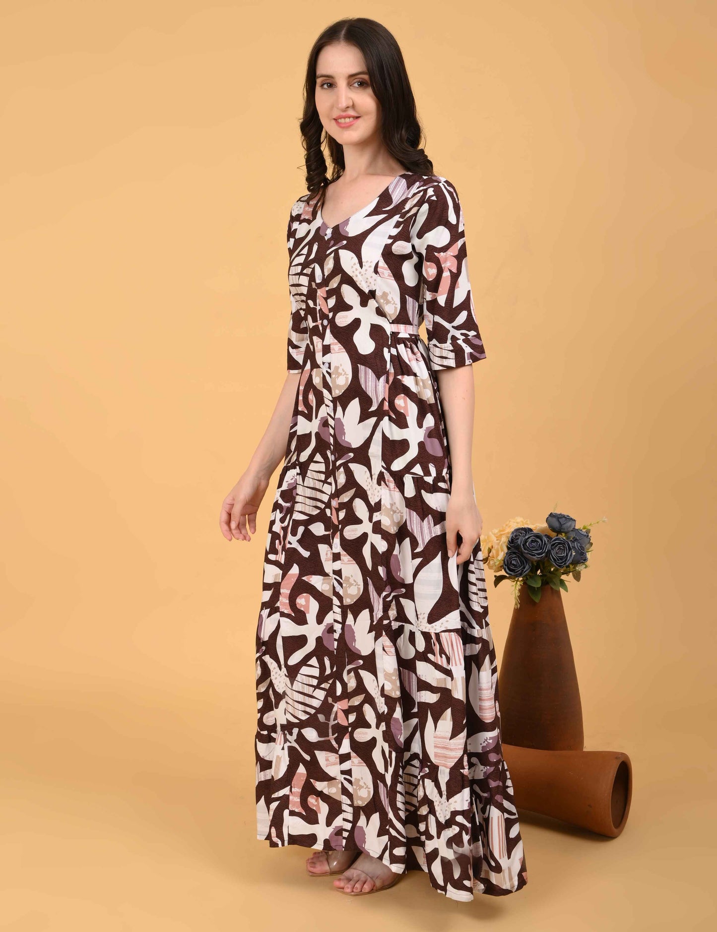 Womens Coffee-Colored Premium Flare Gown