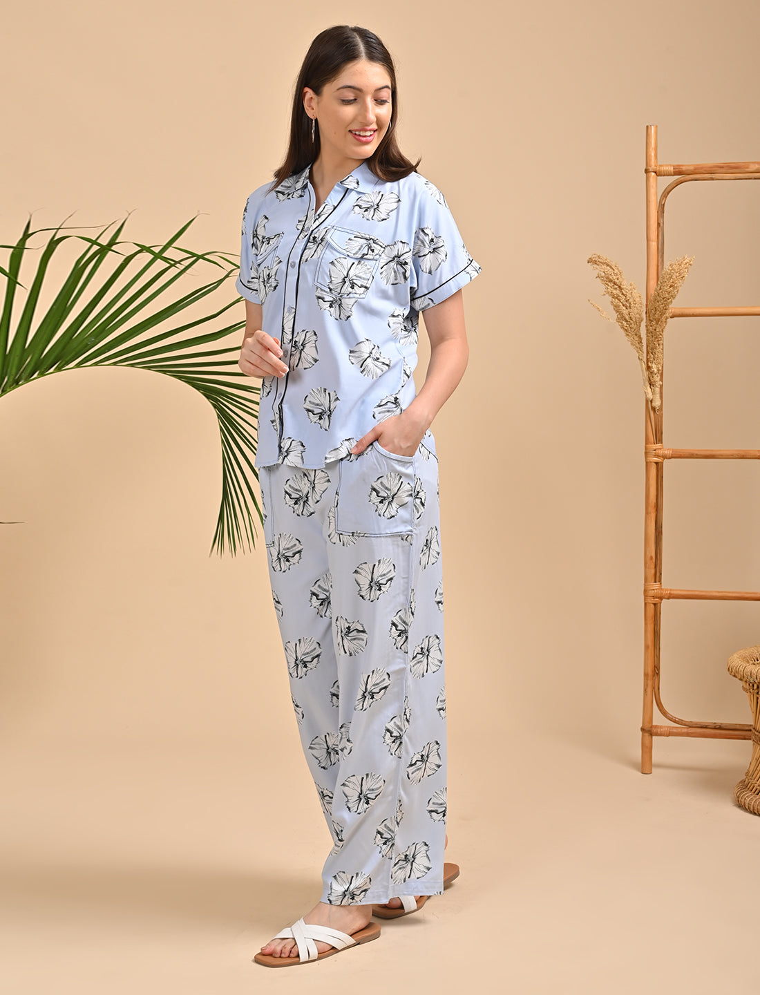 Womens Printed Co Ord Set - Blue