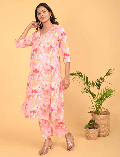 Womens Maternity Kurti Pant Set - Pink