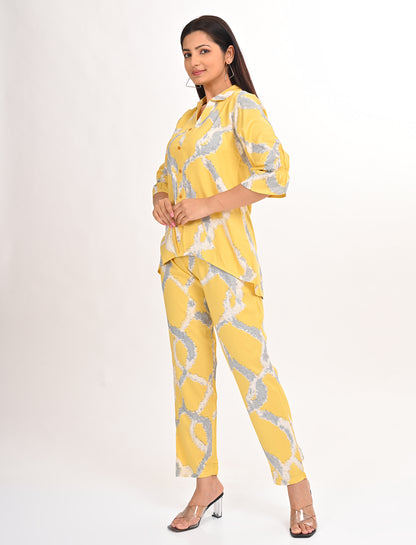 Womens Printed Co Ord Set - Yellow