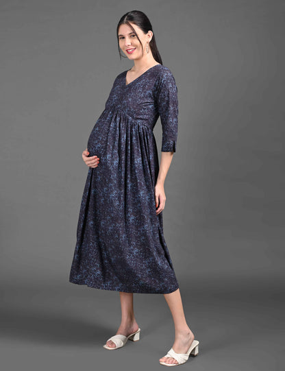 Charcoal-Colored Maternity 3/4th Gown