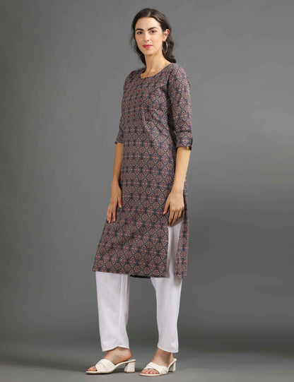 Womens Navy-Colored Printed Feeding Kurta