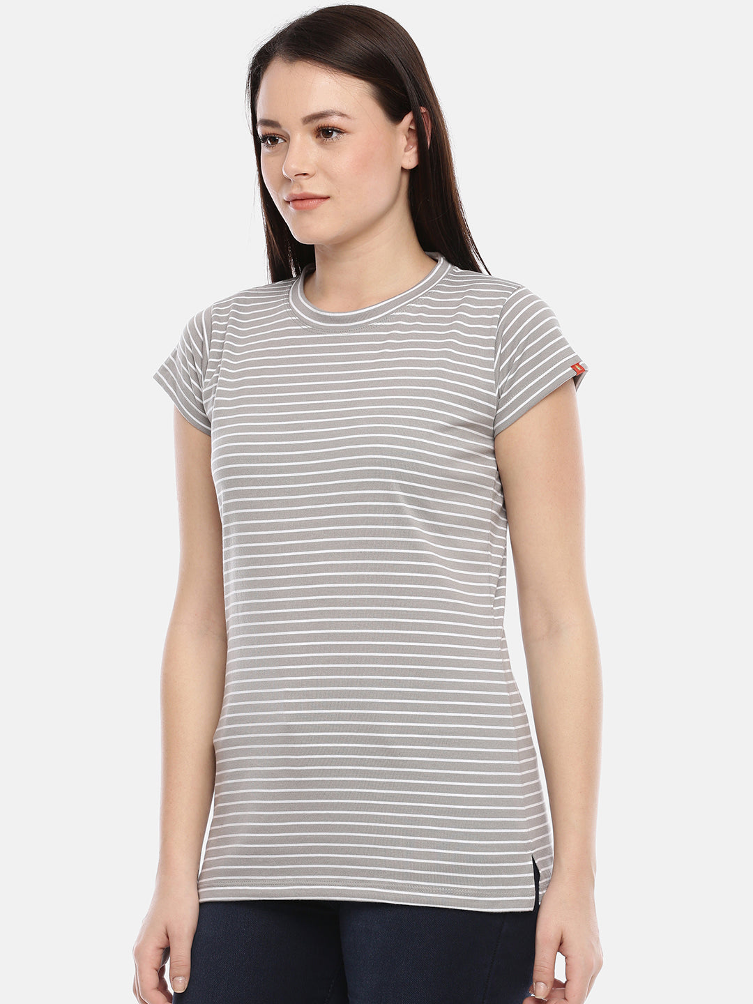 Womens Grey Thin Striped Tees