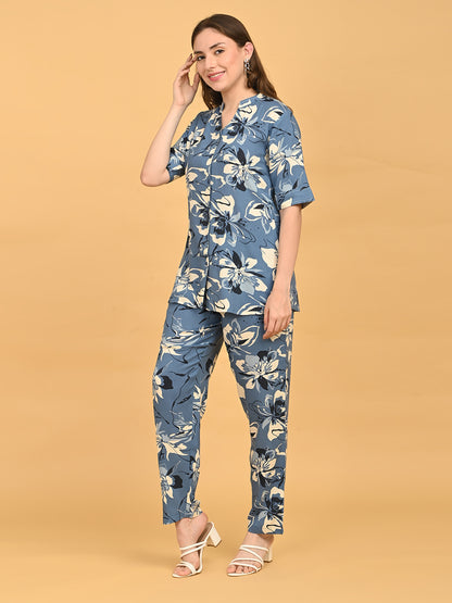 Blue-Colored Printed Co-Ord Set
