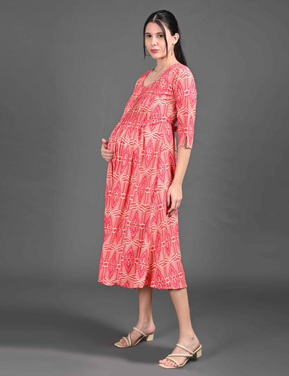 Fuchsia-Colored Maternity 3/4th Gown