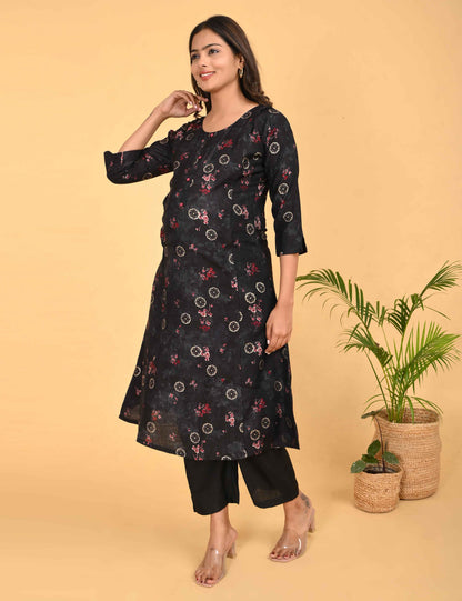 Womens Maternity Kurti Pant Set - Black