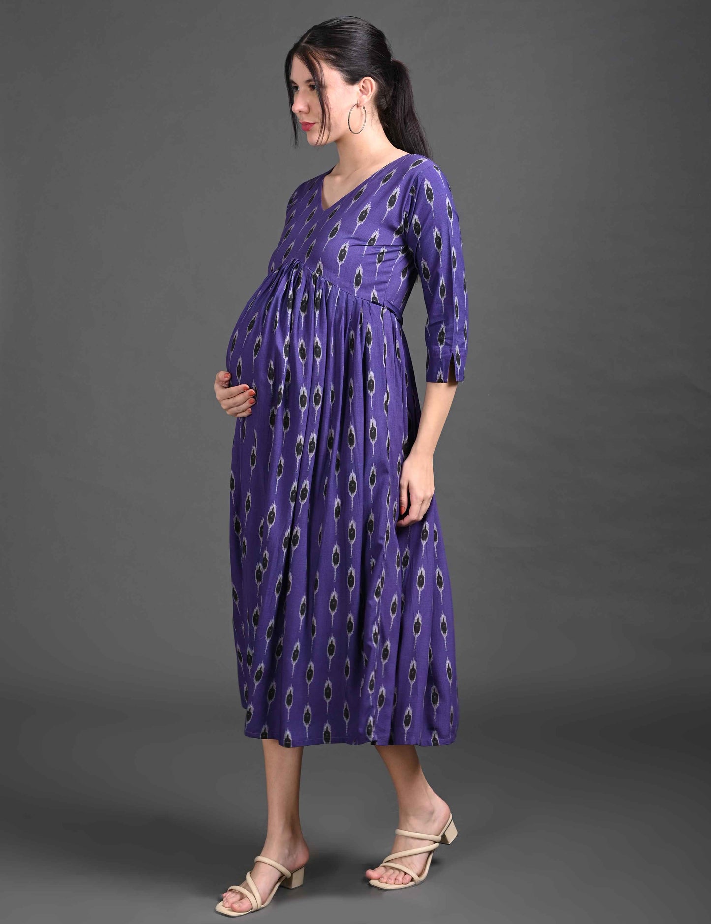 Purple-Colored Maternity 3/4th Gown