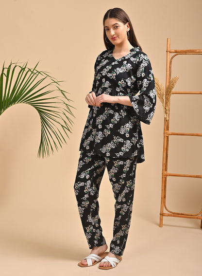 Womens Printed Co Ord Set - Black