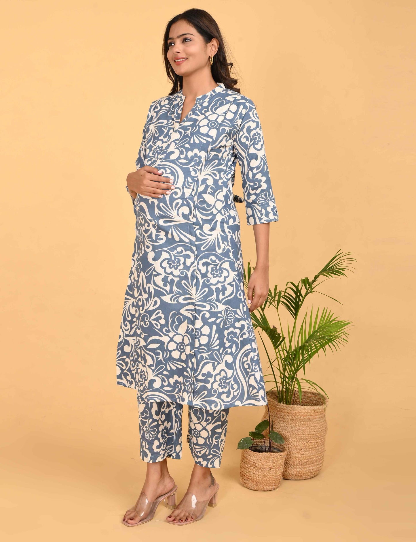Womens Maternity Kurti Pant Set - Grey