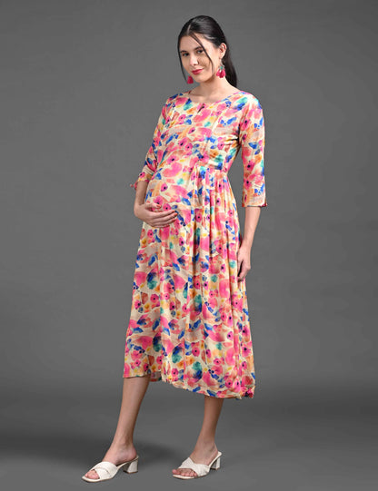 Multi-Colored Maternity 3/4th Gown