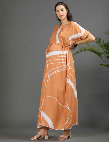 Peach-Colored Maternity Kaftan Long Gown