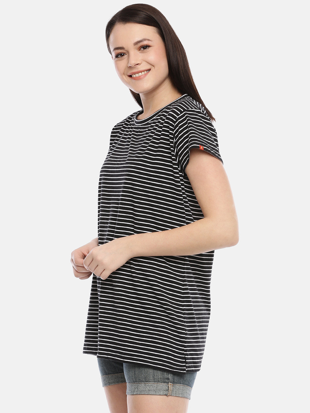 Womens Black Thin Striped Tees