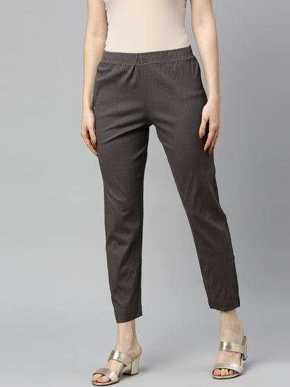 Womens Stretchable Solid Cigar Pant - Grey