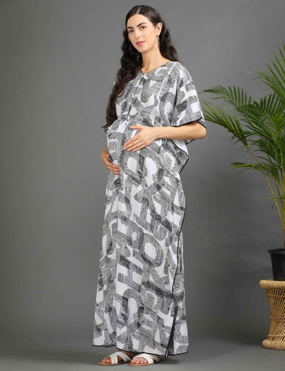 White-Colored Maternity Kaftan Long Gown